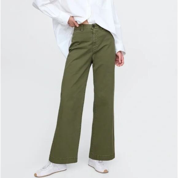 GAP Pants - GAP High Rise Stride Ankle Pants Women’s Size 14 Olive Green Wide Leg Chino